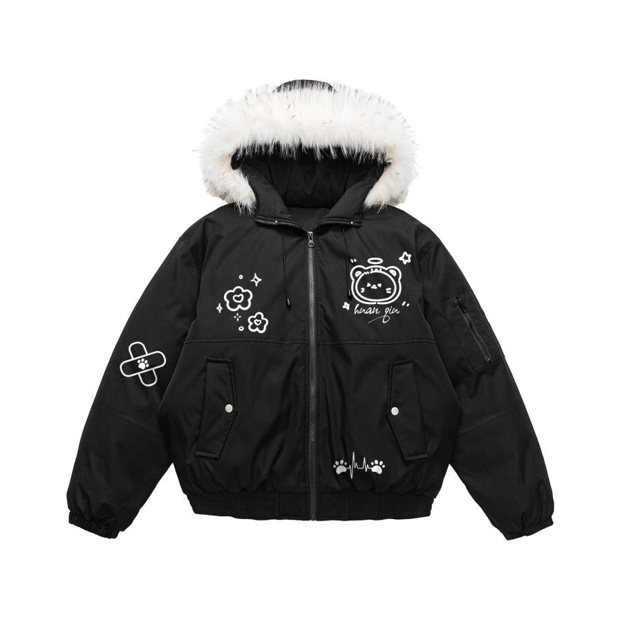 HUANQIU Puffer Jackets Unisex Hooded Thickened