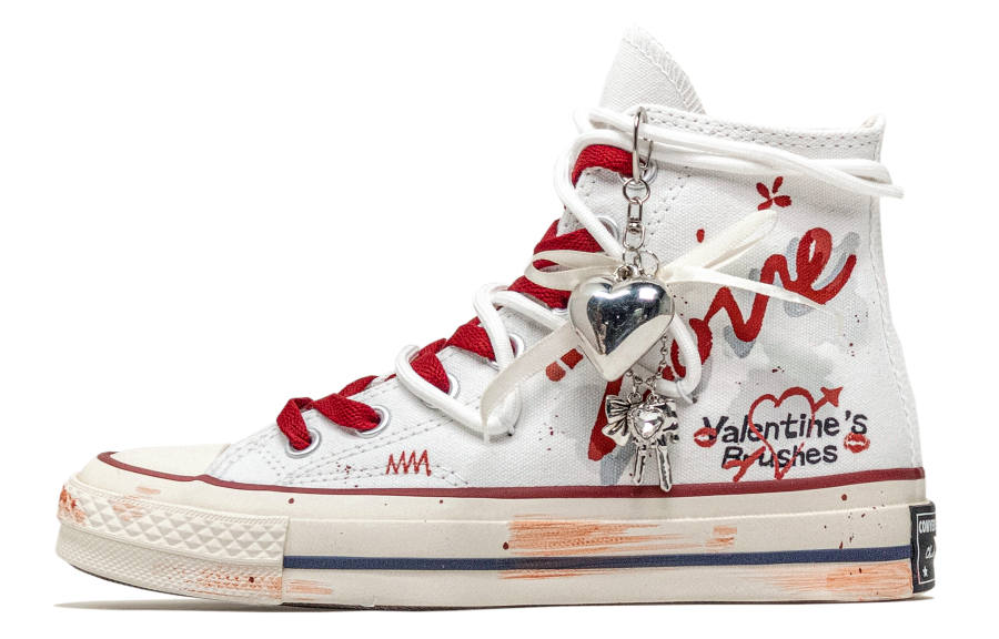 Converse Chuck 70 Great Painting Journey, Overlapping Love Abrasion Resistant High top Canvas Shoes Unisex Red White