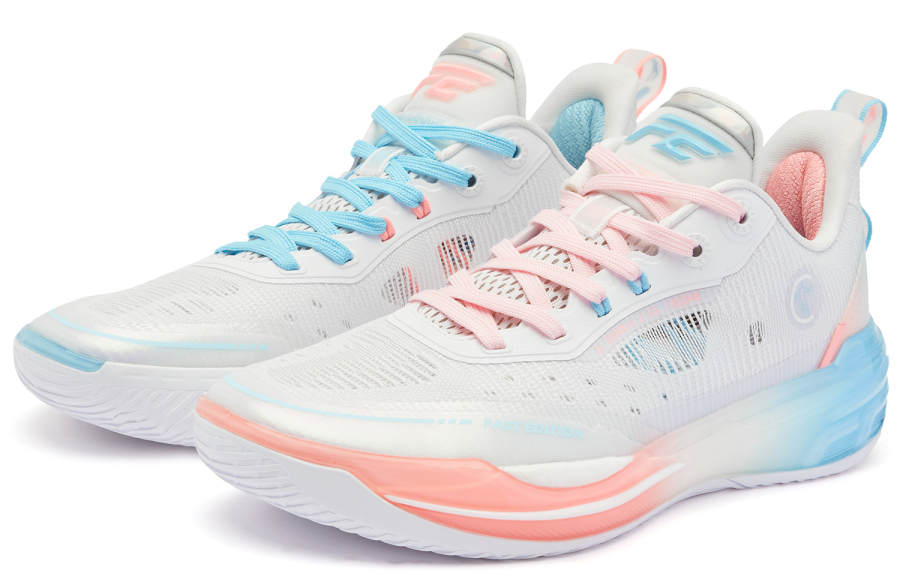 QIAODAN FE2.0 South Beach Mismatched Low top Q KUNGFU TURBO Basketball Shoes Men's Pink Blue