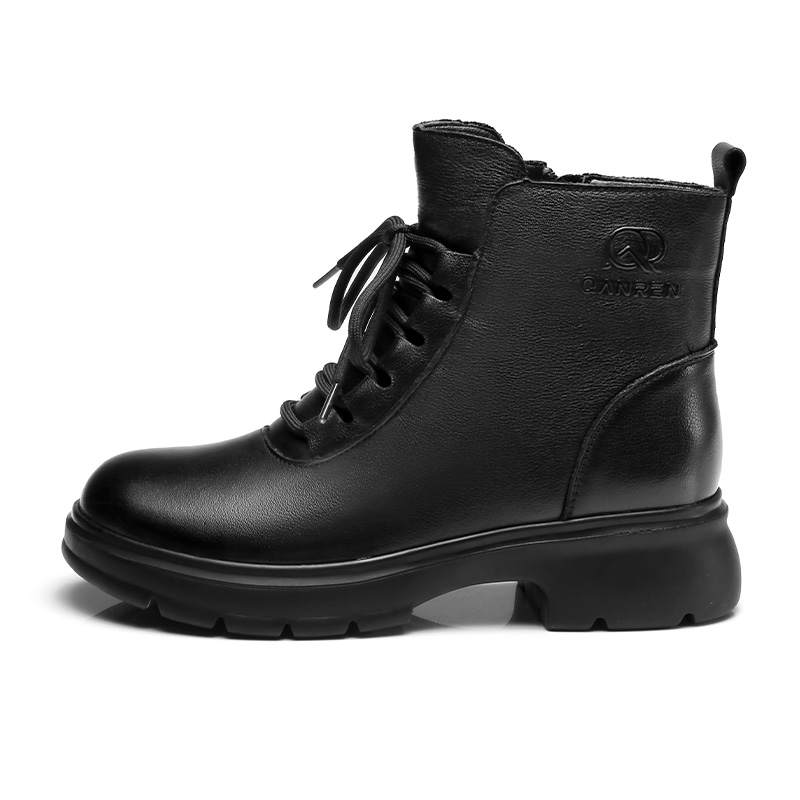 QIANGREN 3515 Winter Thermal Wool Boots With Genuine Leather And Fleece Lined High Top Insulated Shoes Ankle Boots