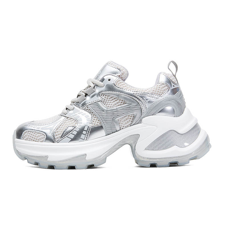 JEEP SPIRIT Mesh, Synthetic Leather Low top Chunky Sneakers Women's Silver