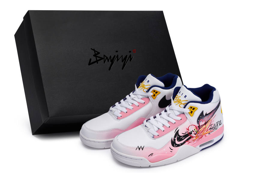 Nike Nike Flight Legacy Slip Resistant Mid top Vintage Basketball Shoes Men's White Pink Black