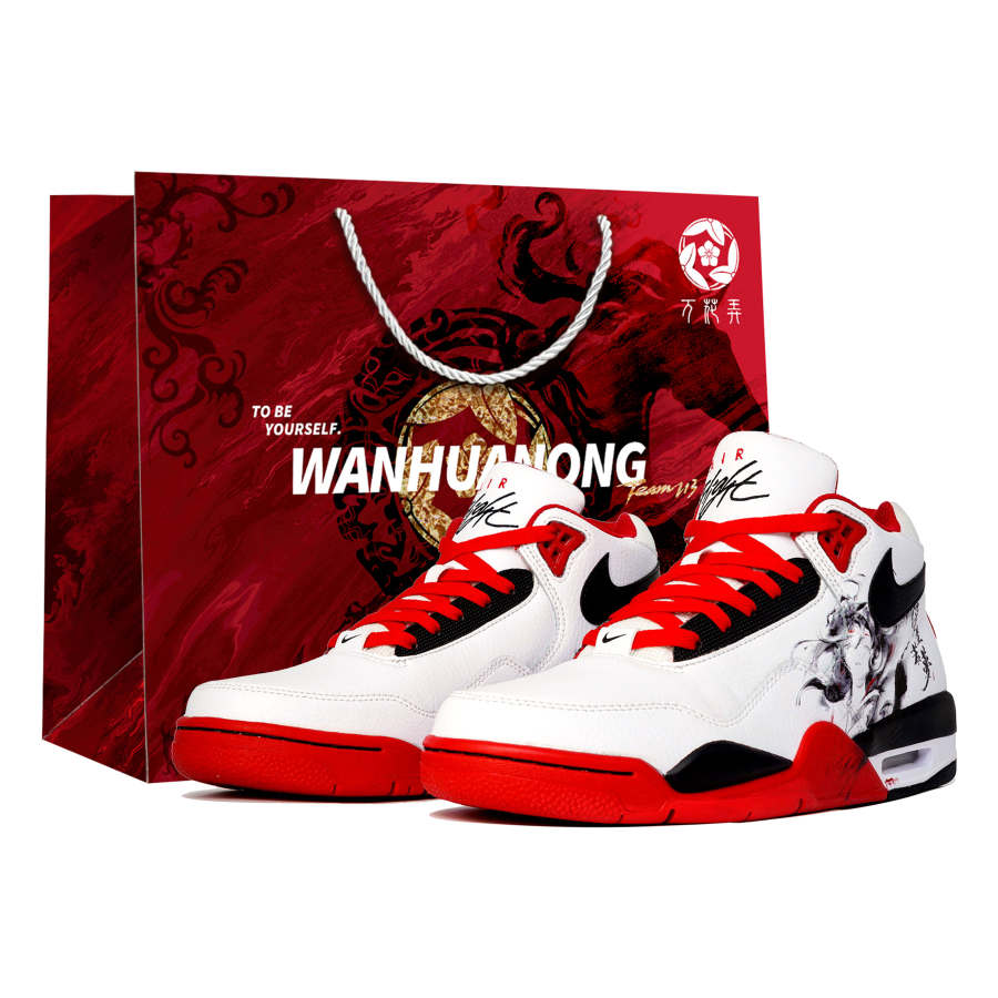 Nike Nike Flight Legacy Slip Resistant Abrasion Resistant Mid top Vintage Basketball Shoes Unisex Red White Black