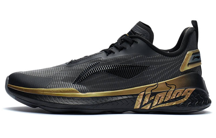 Li-Ning Li Ning Cushioning Slip Resistant Abrasion Resistant Low top Training Shoes Black Gold