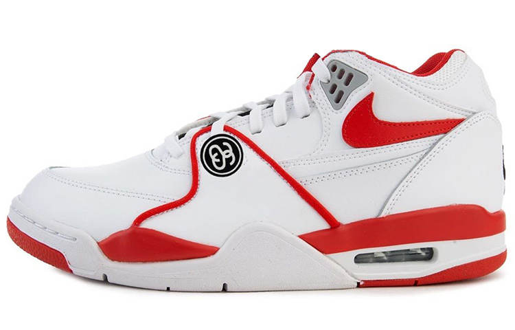 Nike Nike x Stüssy Air Flight 89 Comfortable Cushioning Slip Resistant Mid top Basketball Shoes Men's White Red