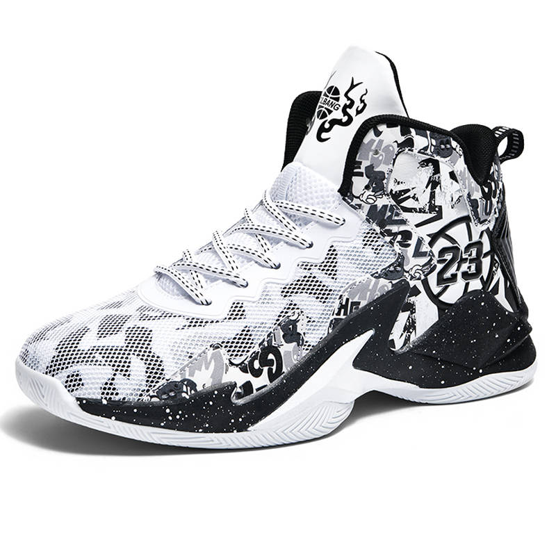 BIANSULONG Cushioning Slip Resistant Abrasion Resistant High top Basketball Shoes Unisex White Black