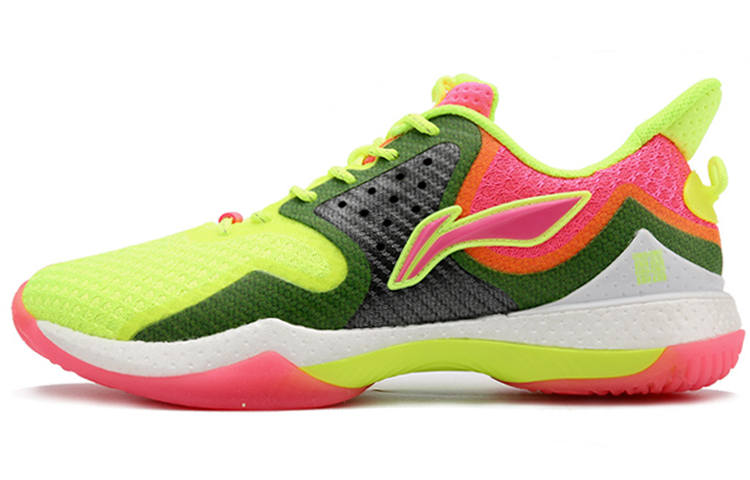 Li-Ning Li Ning Battle Halberd Cushioning Slip Resistant Abrasion Resistant Low top Badminton Shoes Men's Pink Yellow Green