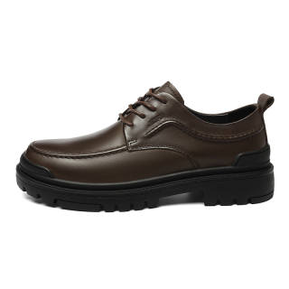 JIEPU Casual Leather Shoes Men's Low Top Black/Dark Brown