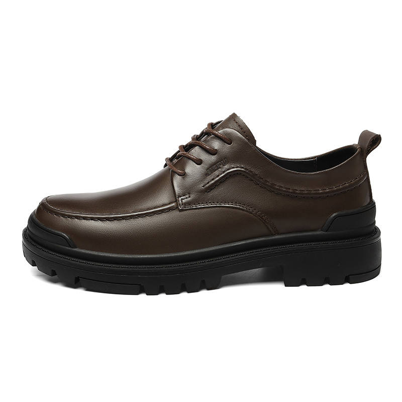 JIEPU Casual Leather Shoes Men's Low Top Black/Dark Brown