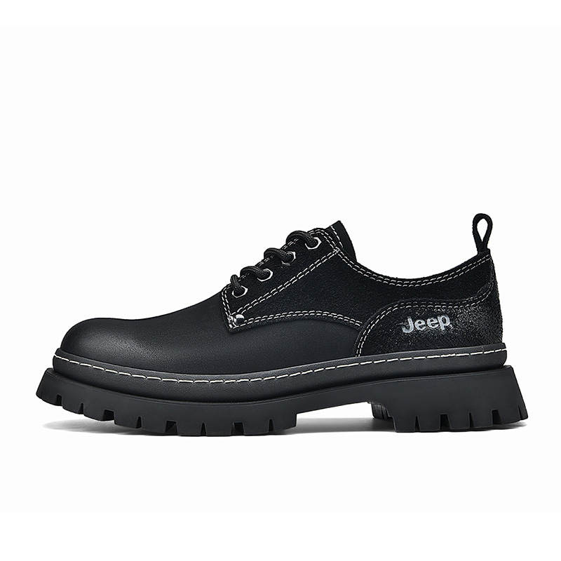Jeep Casual Leather Shoes Men's Low Top Black/Charcoal Brown/Green