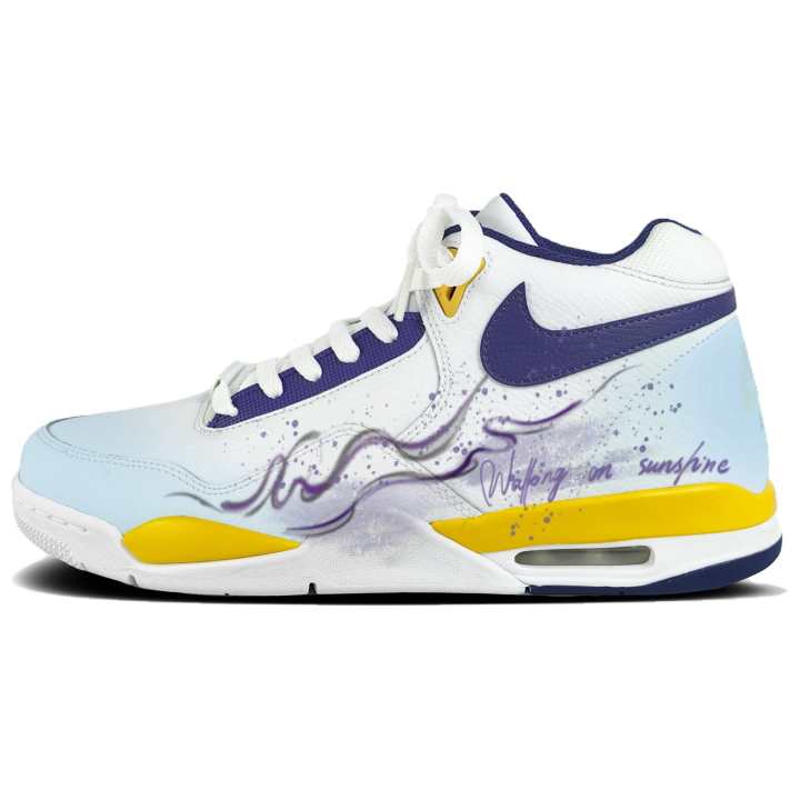 Nike Nike Flight Legacy Ink Dyed Breeze Abrasion Resistant Coverage Mid top Vintage Basketball Shoes Men's White Blue Yellow