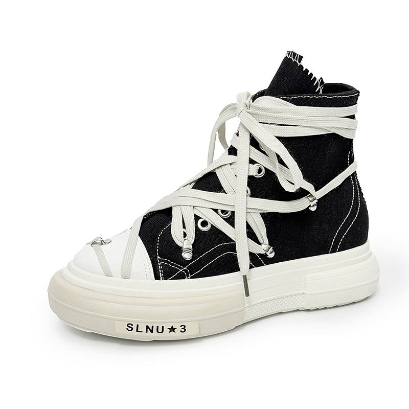 SLnU★3 Slip Resistant, Abrasion Resistant, Height Increasing High top Canvas Shoes Men's Black