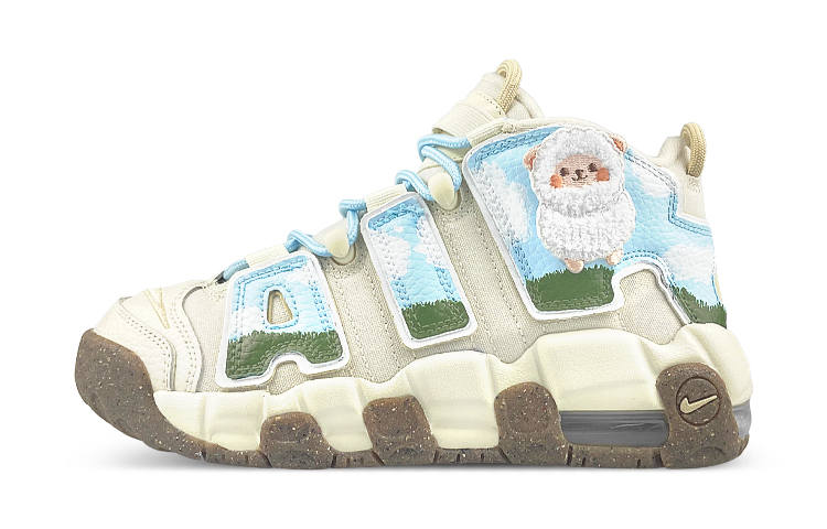 Nike Nike Air More Uptempo Mid top Vintage Basketball Shoes GS Beige Blue Green