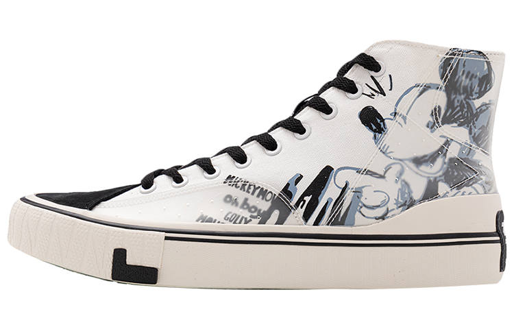 Li-Ning Disney x Li Ning Slip Resistant Abrasion Resistant Balance High top Canvas Shoes Men's Black White