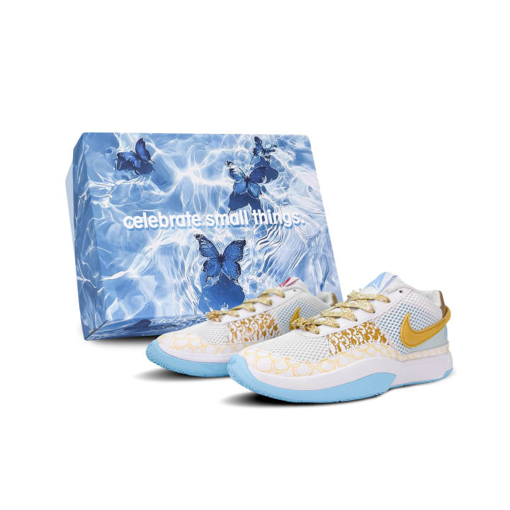 Nike Nike Ja 1 Cushioning Slip Resistant Low top Basketball Shoes Unisex White Blue Gold
