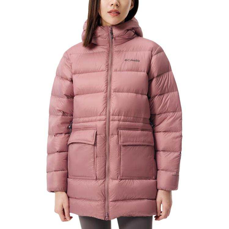 Columbia Down Jackets Women's 609 Leather Pink Hooded Moderate