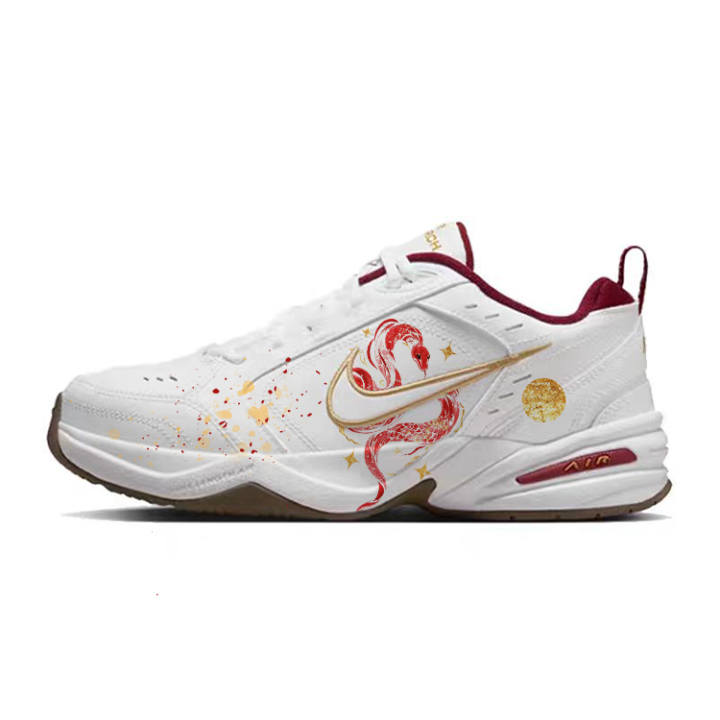 Nike Nike Air Monarch 4 Slip Resistant Abrasion Resistant Low top Chunky Sneakers Unisex White Red