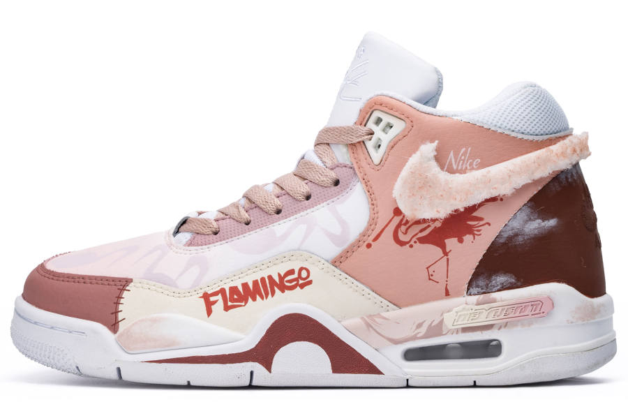 Nike Nike Flight Legacy Da Vinci Custom, Flamingo Mid top Vintage Basketball Shoes Unisex Pink White
