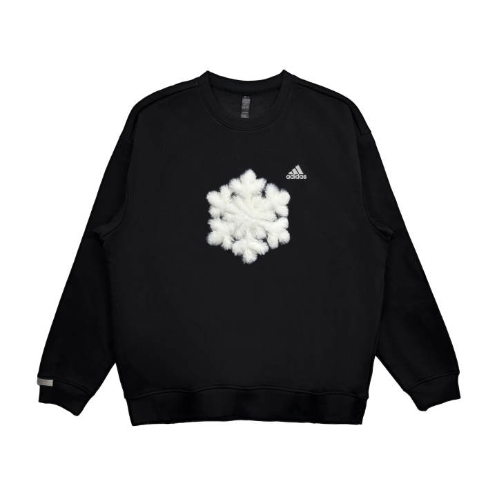 Adidas Adidas LABEL Snowflake Remake Plush, American Drop Shoulder, Street Crew Neck, Fleece Lined, Pullover Long Sleeved
