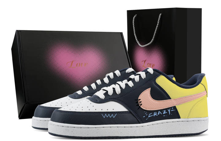 Nike Nike Court Vision Low Radiant Yellow Island, Heart Box Synthetic Leather Low top Training Shoes Men's Blue Yellow