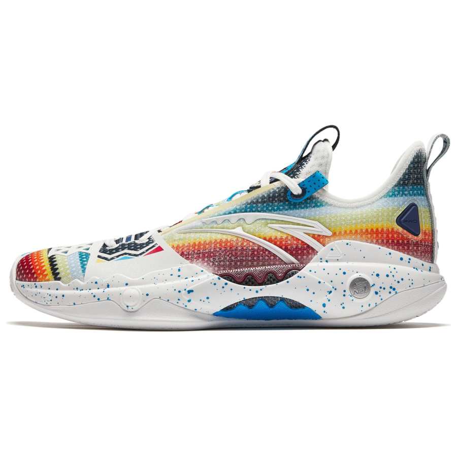Anta Shock Wave 5 Pro Cushioning, Wear Resistant Low top Basketball Shoes Men's White Blue Red