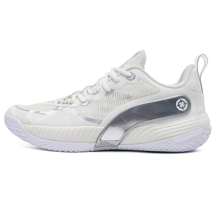 RIGORER Cushioning Slip Resistant Abrasion Resistant Low top Basketball Shoes Men's White Silver