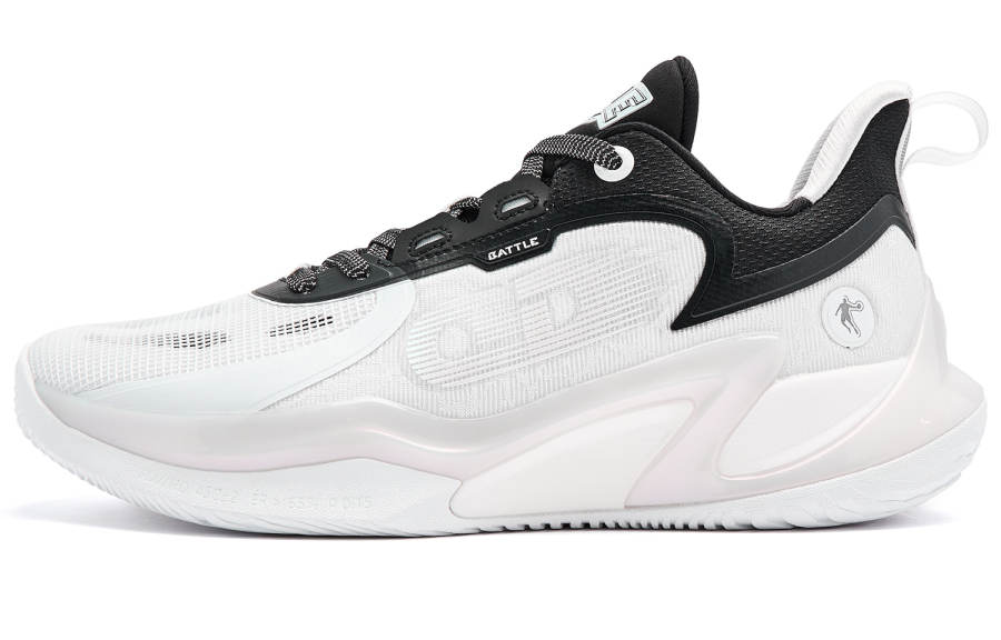 QIAODAN Cushioning Slip Resistant Abrasion Resistant Low top Basketball Shoes Men's Jordan White Black