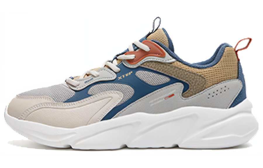 XTEP Textile, Synthetic Leather Cushioning Slip Resistant Abrasion Resistant Low top Chunky Sneakers Men's Gray Blue