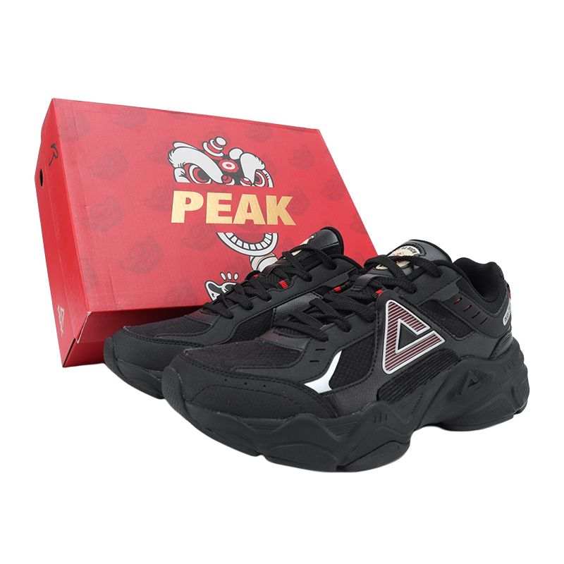 PEAK Classic Heritage Taichi Origin Cushioning Height Increasing Low top Chunky Sneakers Men's Black/Red
