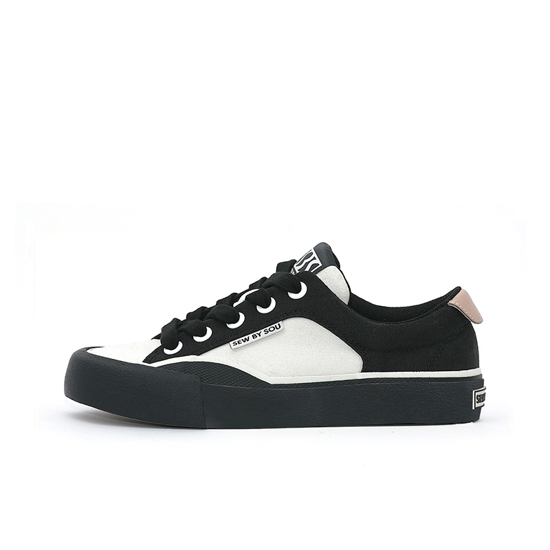 SEW BY SOU NFS Vintage Slip Resistant Abrasion Resistant Low top Canvas Shoes Unisex Black White