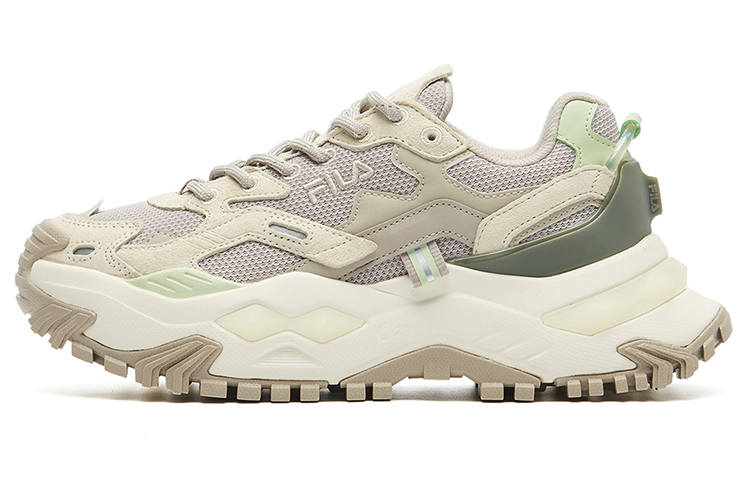 FILA FUSION Bianco Textile, Synthetic Leather Height Increasing Low top Chunky Sneakers Women's Beige