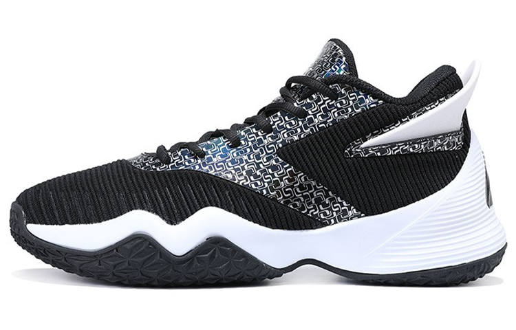 PEAK Basketball Shoes Men's Mid Top Black/All White