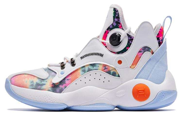 QIAODAN Cushioning Slip Resistant Abrasion Resistant High top Basketball Shoes Men's White Blue Orange