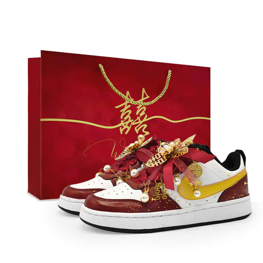Nike Nike Court Borough 2 Cushioning, Wear Resistant Low top Skateboard Shoes Unisex Red Gold