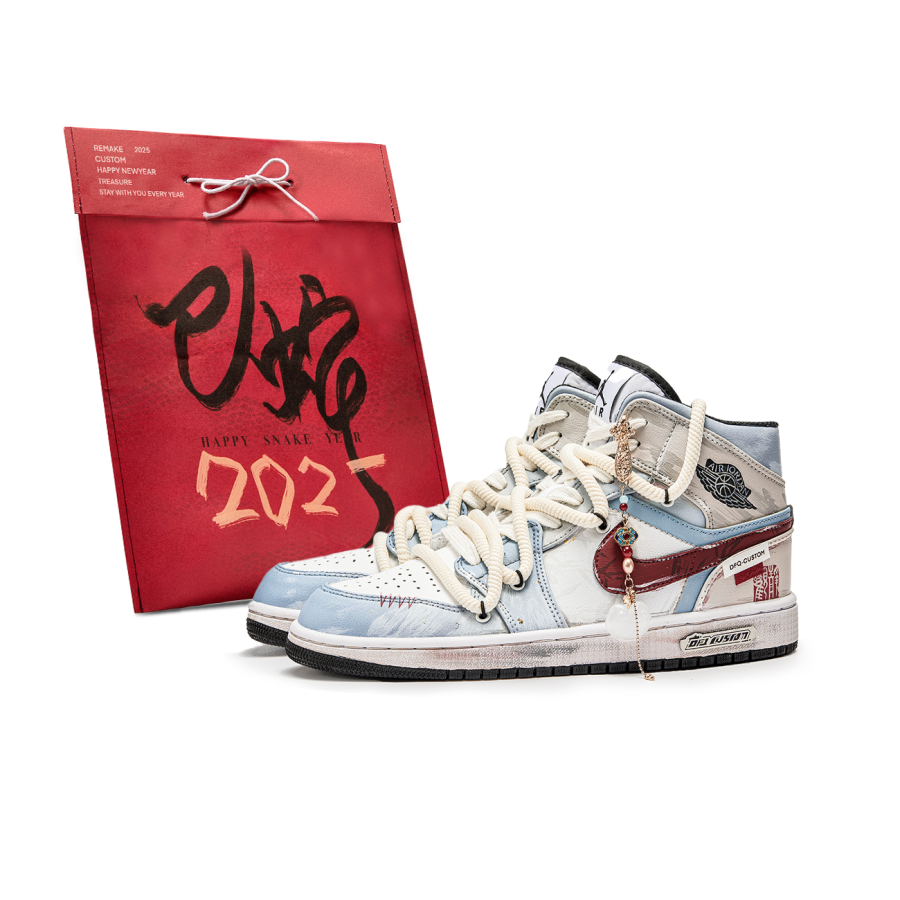 Jordan Jordan Air Jordan 1 Da Vinci Custom, Serpent Auspicious, Shopping Bag, Smoky Rain Study Abrasion Resistant Breathable