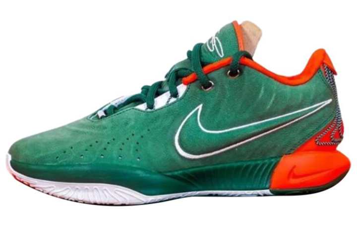 Nike Nike Lebron 21 Comfortable Round Toe Slip Resistant Low top Basketball Shoes Men's Green Orange