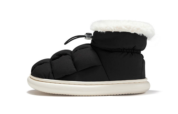 FEIYUE Tofu Insulated Shoes Fleece-Lined Thermal, Minimalist Style Waterproof Mid-top Casual Shoes Women's Black