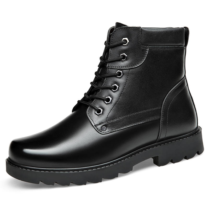 YALU Cow Split Leather Ankle Length Combat Boots Men's