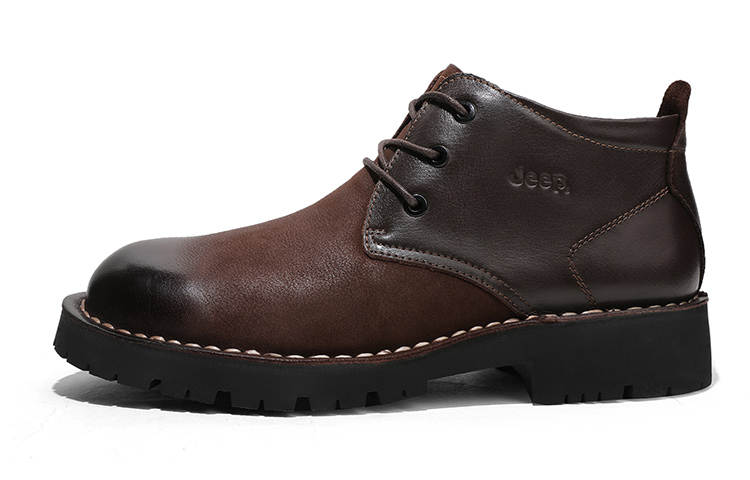 Jeep Casual Leather Shoes Men's Mid Top Dark Brown