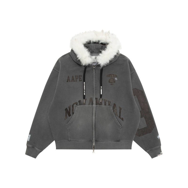Aape Sweatshirts Men's Black BK L Hooded Moderate Cardigan