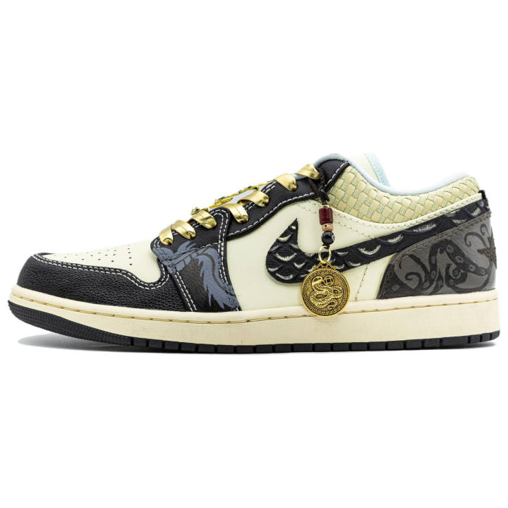 Jordan Jordan Air Jordan 1 LOW SE Dragon Scale Gold Snake Leather Slip Resistant Abrasion Resistant Low top
