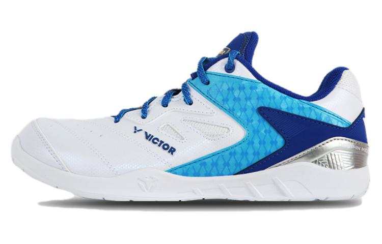 VICTOR Cushioning Slip Resistant Low top Badminton Shoes Unisex White Blue