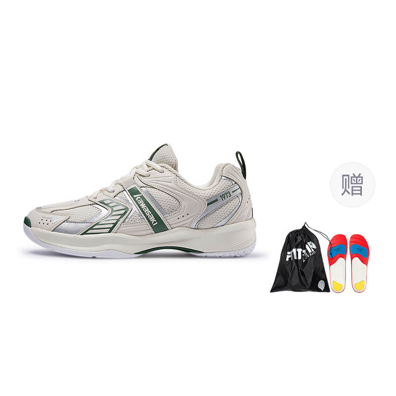 Kawasaki Mesh, Synthetic Leather Badminton Shoes Unisex Beige Yellow Green
