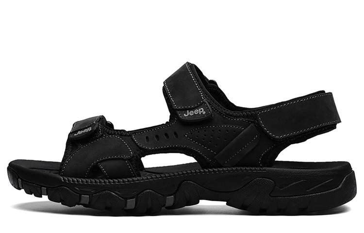 Jeep Top Grain Cow Leather River Trekking Shoes Men's Black
