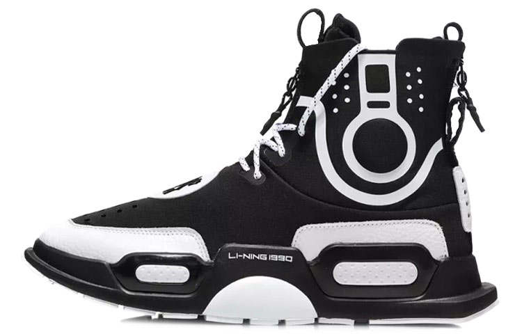 Li-Ning Li Ning Reburn Vintage Basketball Shoes Unisex High Top Black/White