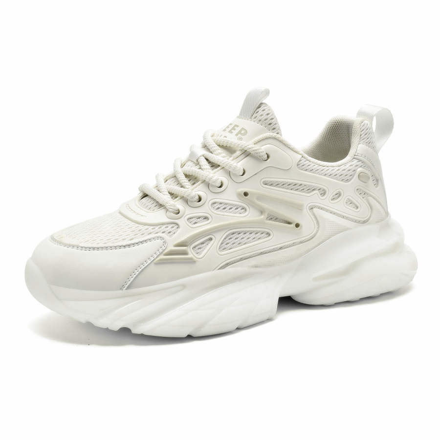 JEEP SPIRIT Abrasion Resistant Breathable Lightweight Height Increasing Low top Chunky Sneakers Men's White