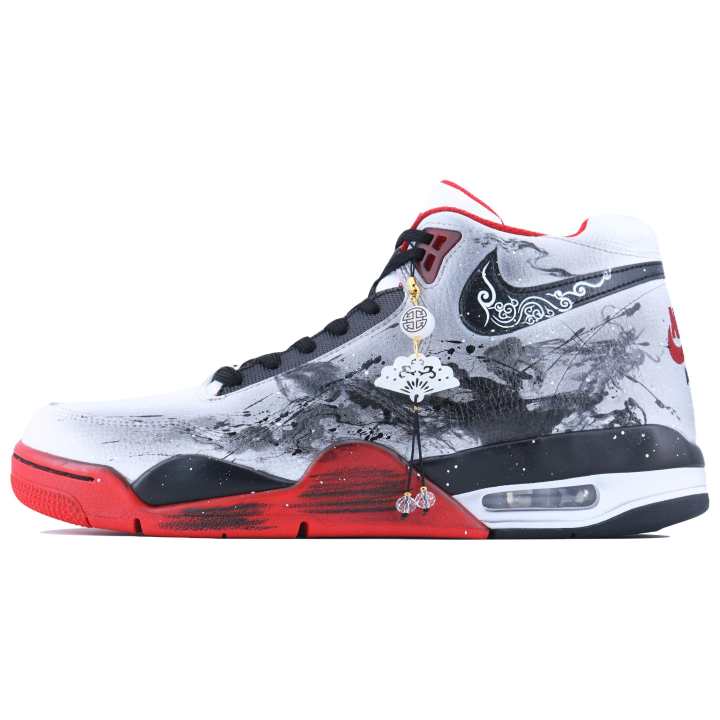 Nike Nike Flight Legacy Ink Dragon Hidden Mid top Vintage Basketball Shoes Unisex White Red Black
