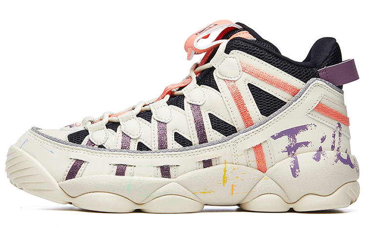 FILA FUSION Spaghetti Textile, Synthetic Leather High top Vintage Basketball Shoes Women's White Purple Orange
