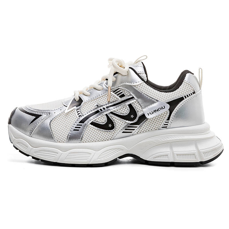HUANQIU Abrasion Resistant Slip Resistant Low top Chunky Sneakers Women's White Silver