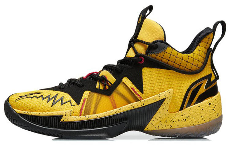 Li-Ning Li Ning Zhengfeng Abrasion Resistant Slip Resistant Mid top Performance Basketball Shoes Men's Yellow Black